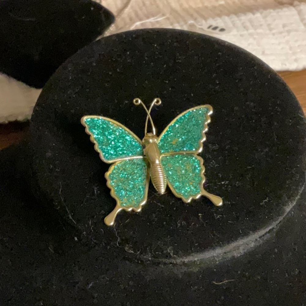 Vintage Glitter Enamel Butterfly Brooch, Circa 1980's